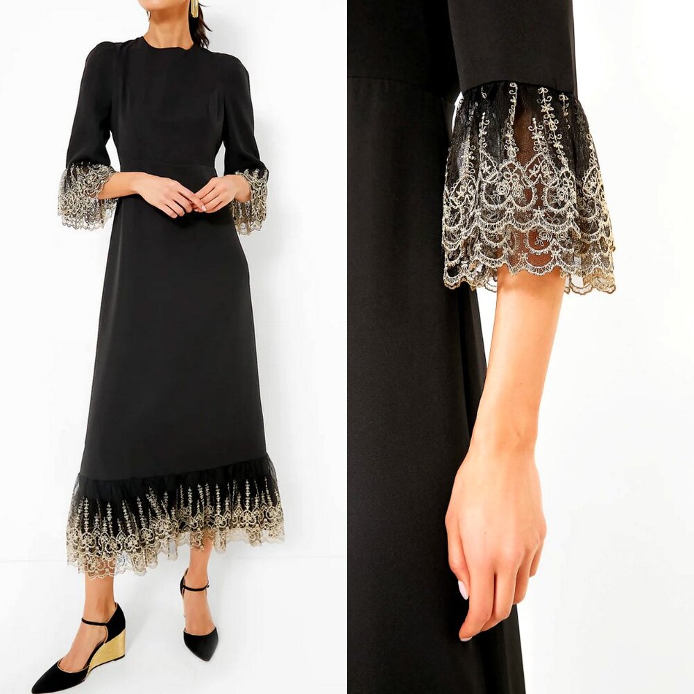 Tuckernuck Black Maxi Dress with Gold Lace Accents - Picture 3 of 9